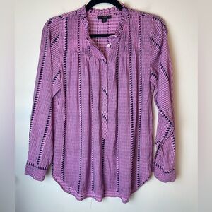 J. Crew Ruffleneck Popover Shirt XS Pink Long Sleeve Button Blouse Stripe Print